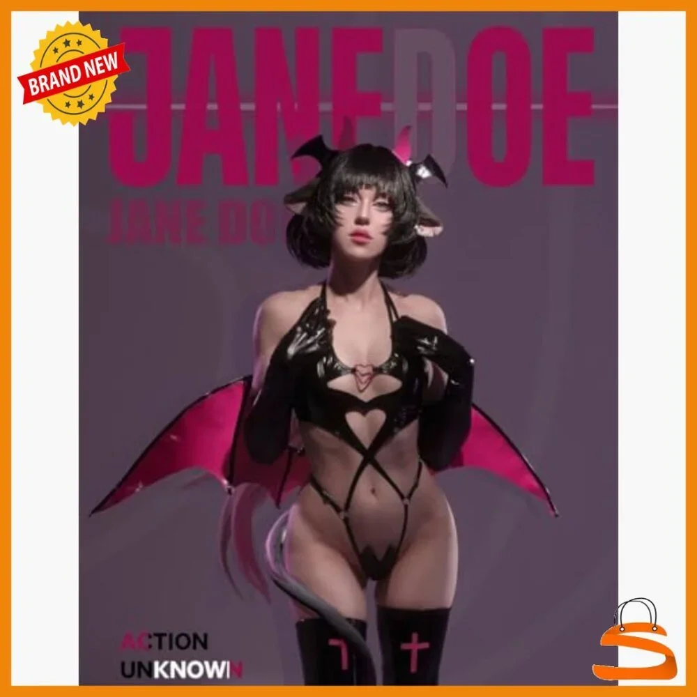 Succubus Cosplay Costume PU Leather Bodysuit with Wings X-Large